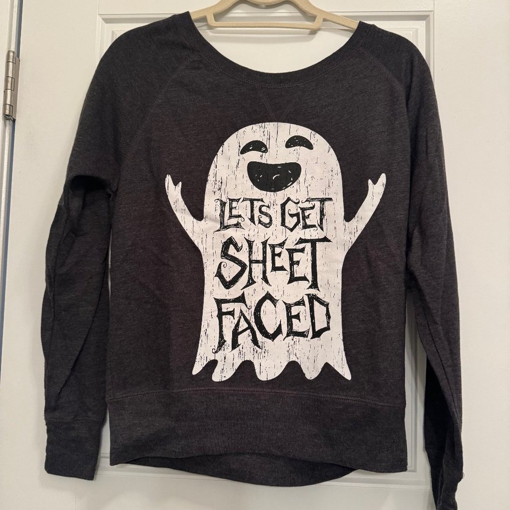 Live And Tell, Let's Get Sheet Faced Sweatshirt, Dark Gray, SMALL, Preowned